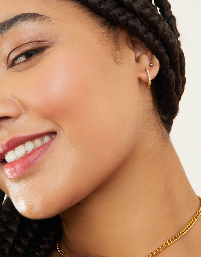14ct Gold-Plated Sparkle Rectangle Hoops, , large