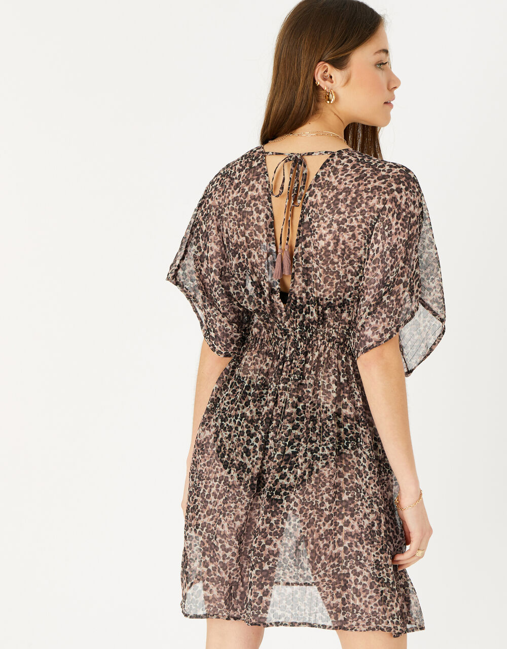 SHORT HIGH NECK KAFTAN WITH O RING LEOPARD LORE