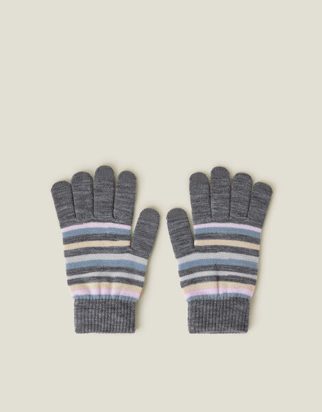 Touchscreen Stripe Knit Gloves, Grey (GREY), large