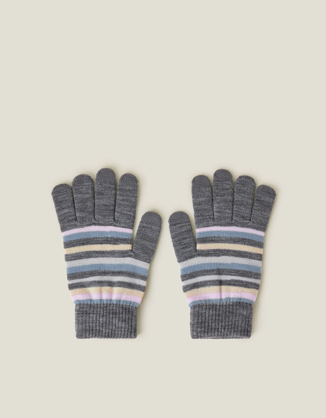 Touchscreen Stripe Knit Gloves, Grey (GREY), large