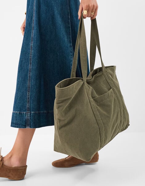 Corduroy Shopper Bag, Green (KHAKI), large