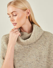 Roll Neck Knit Poncho, Camel (OATMEAL), large