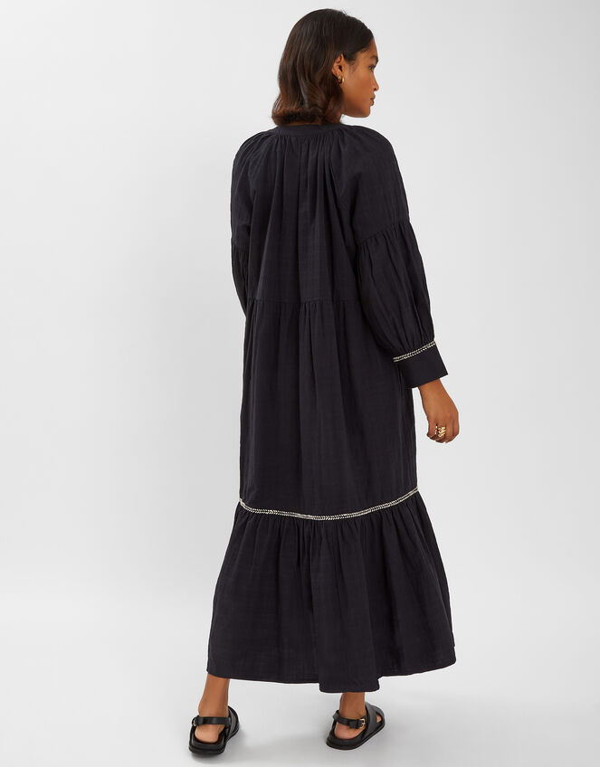 Long-Sleeve Tiered Maxi Dress, Black (BLACK), large