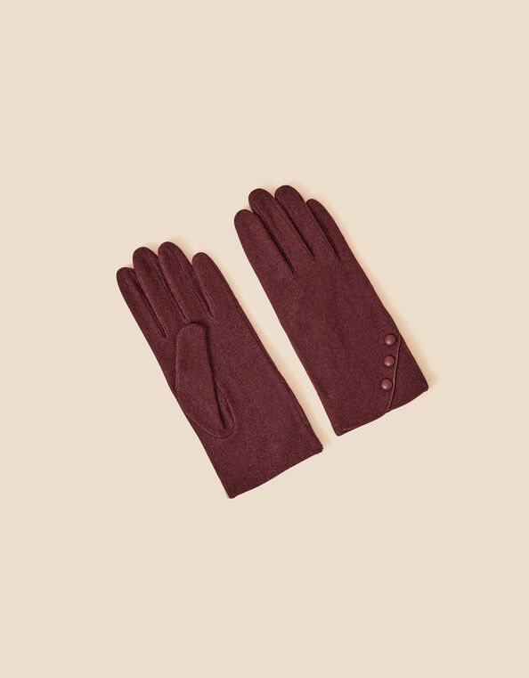 Button Gloves in Wool Blend Red, Red (BURGUNDY), large