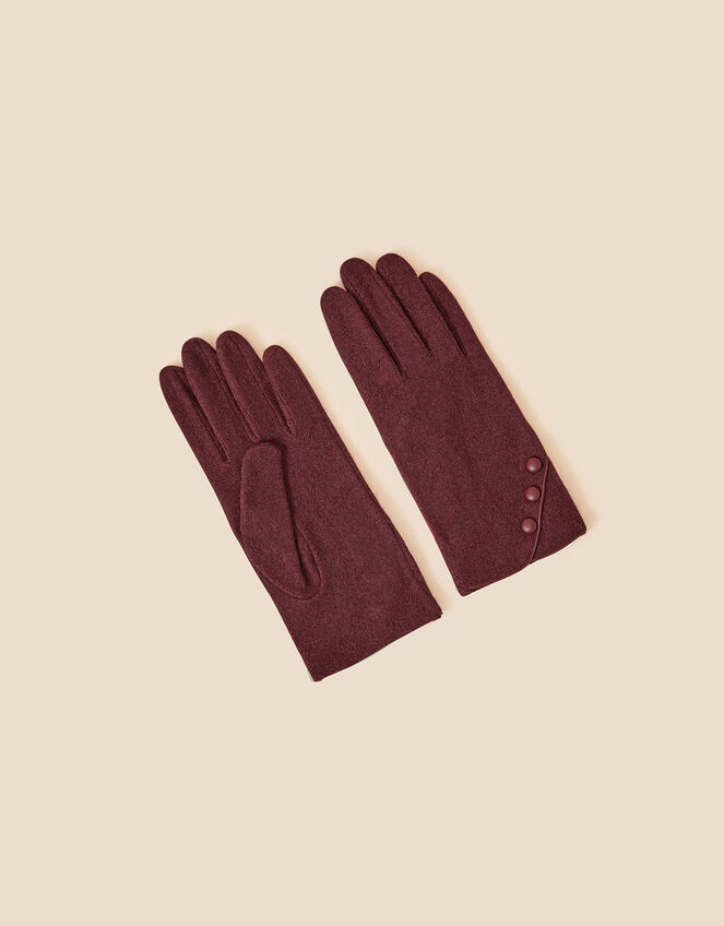 Button Gloves in Wool Blend, Red (BURGUNDY), large