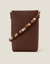 Bead Strap Faux Leather Phone Bag, , large