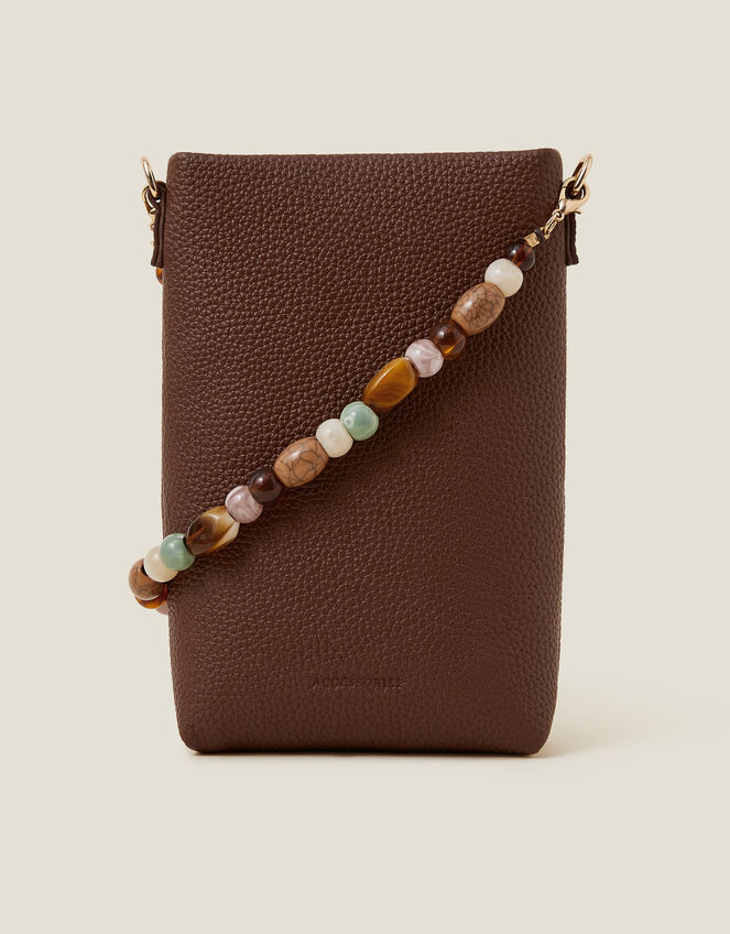 Bead Strap Faux Leather Phone Bag, , large