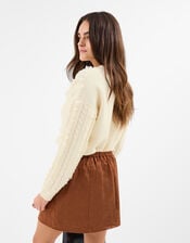 Fringe Cable Knit Jumper, Cream (CREAM), large