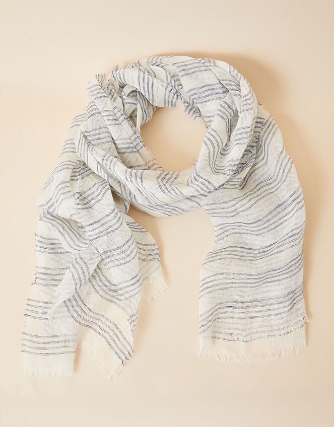 Stripe Scarf in Linen Blend, , large