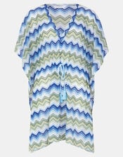 Zig Zag Crochet Mini Kaftan, Blue (BLUE), large