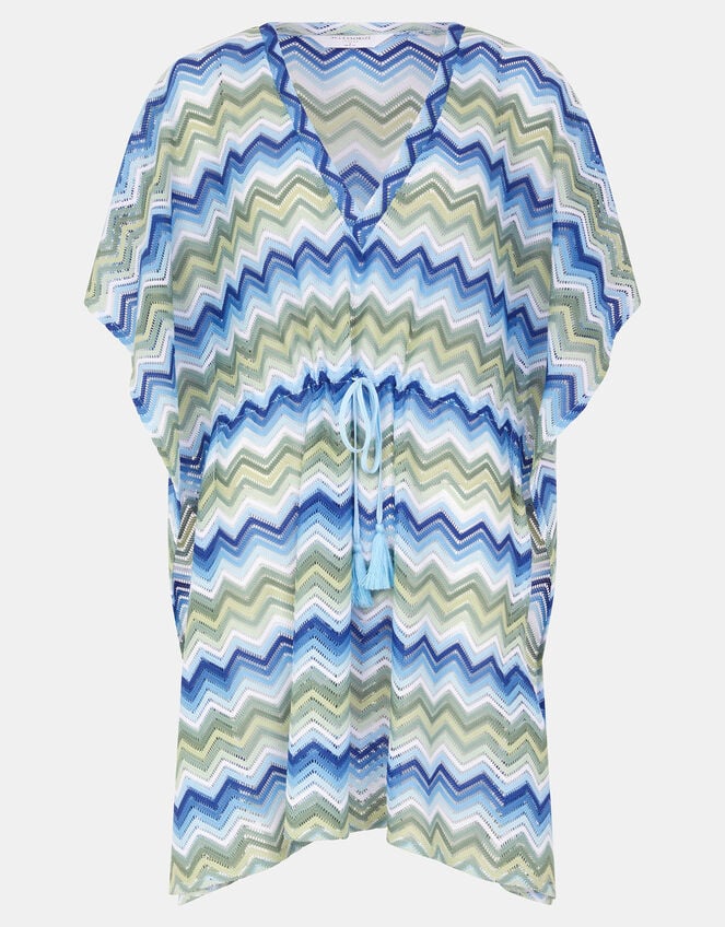 Zig Zag Crochet Mini Kaftan, Blue (BLUE), large