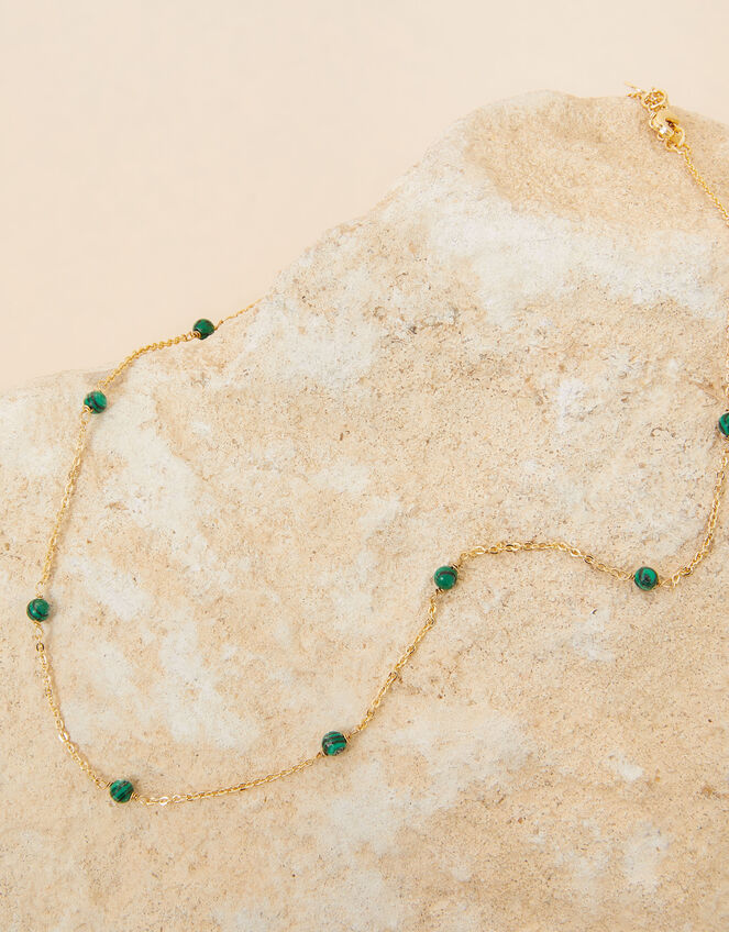 Gold-Plated Malachite Station Necklace, , large