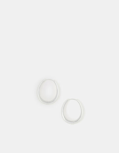 Sterling Silver-Plated Chunky Oval Hoops, , large