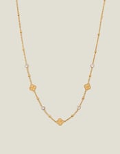 14ct Gold-Plated Stainless Steel Diamant&eacute; Clover Station Necklace, , large