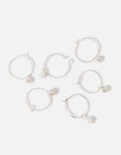 Ball and Crystal Hoop Earrings Set of Three, , large