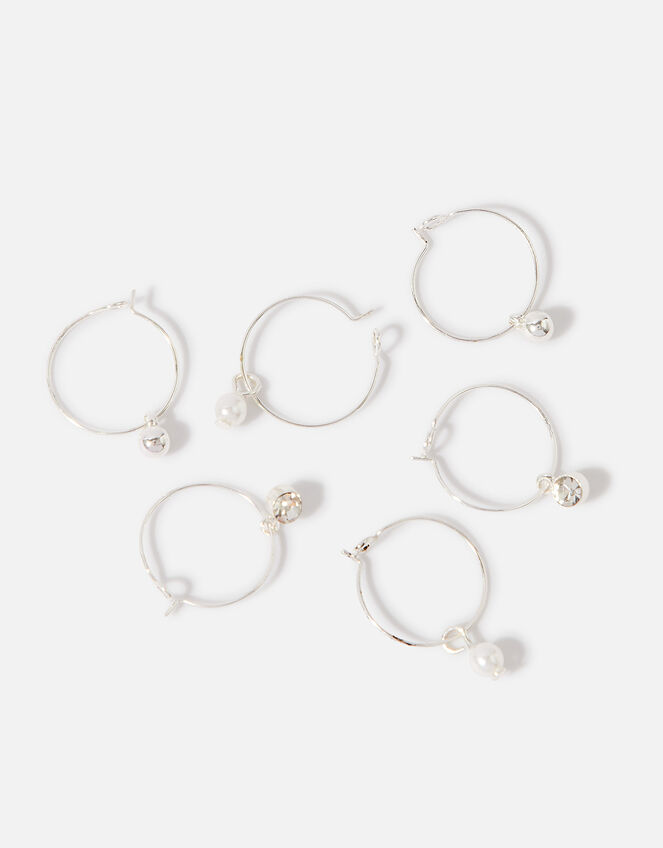 Ball and Crystal Hoop Earrings Set of Three, , large