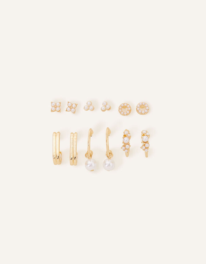 Pearl Hoop and Stud Earrings 6 Pack, , large