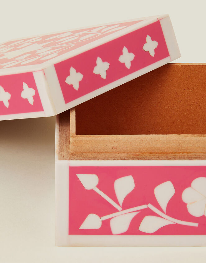 Floral Inlay Resin Trinket Box Pink, , large