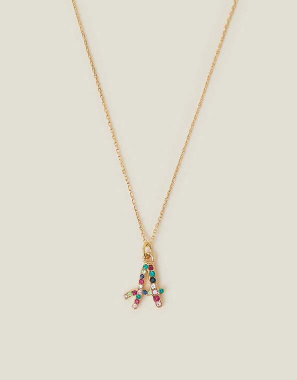 Gemstone Initial Pendant Necklace, Multi (BRIGHTS MULTI), large