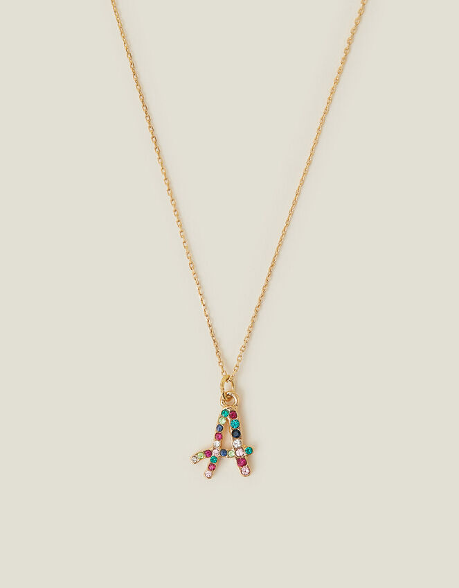 Gemstone Initial Pendant Necklace, Multi (BRIGHTS MULTI), large