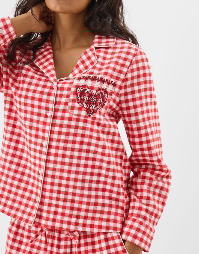 Embroidered Gingham Long Pyjamas Set, Red (RED), large