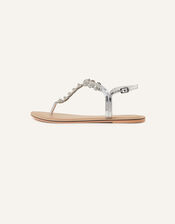 Floral Embellished Sandals , Silver (SILVER), large