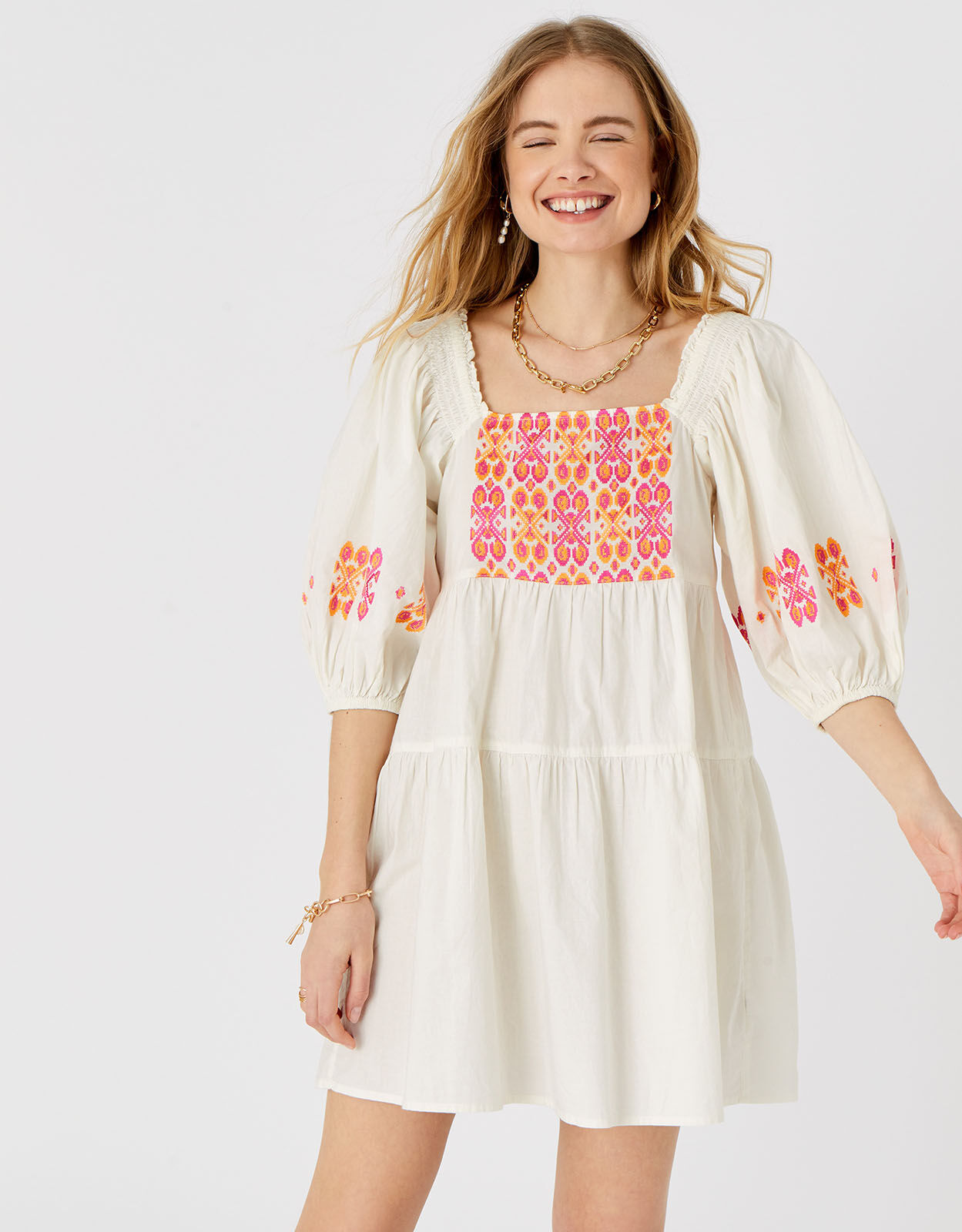 Embroidered Dress in Pure Cotton Multi Beach holiday dresses Accessorize UK