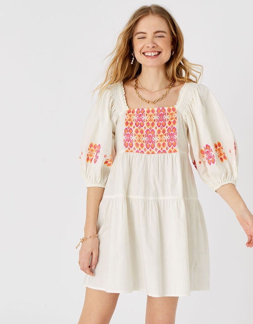 Embroidered Dress in Pure Cotton Multi Beach holiday dresses