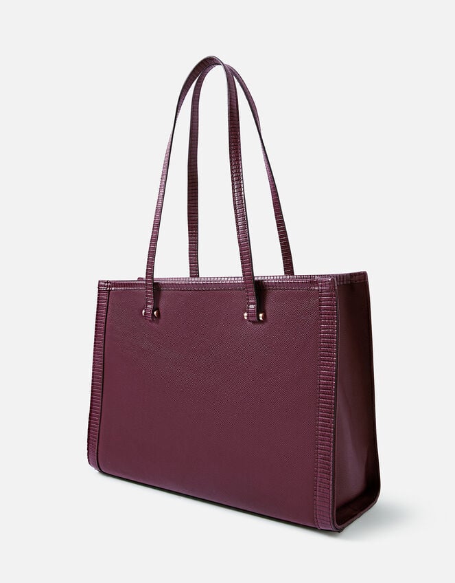 Faux Croc Trim Book Tote Bag, Red (BURGUNDY), large