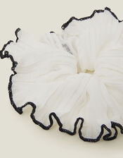 Oversized Contrast Trim Scrunchie, White (WHITE), large