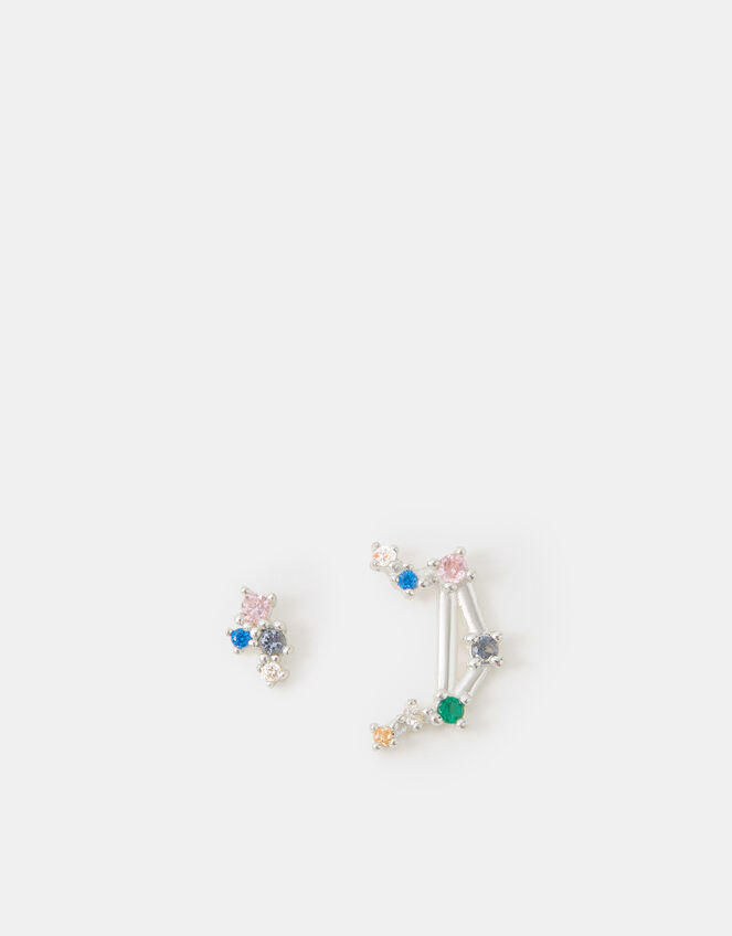 Sterling Silver Zodiac Constellation Stud Earrings, Silver (ST SILVER), large