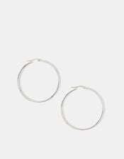 Sterling Silver-Plated Hoop Earrings, , large