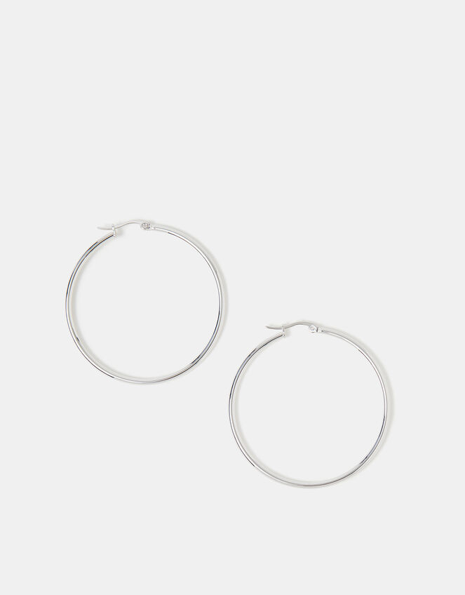 Sterling Silver-Plated Hoop Earrings, , large