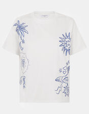 Sun Embroidered T-Shirt, White (WHITE), large