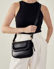 Suedette Flap Cross-Body Bag, Black (BLACK), large
