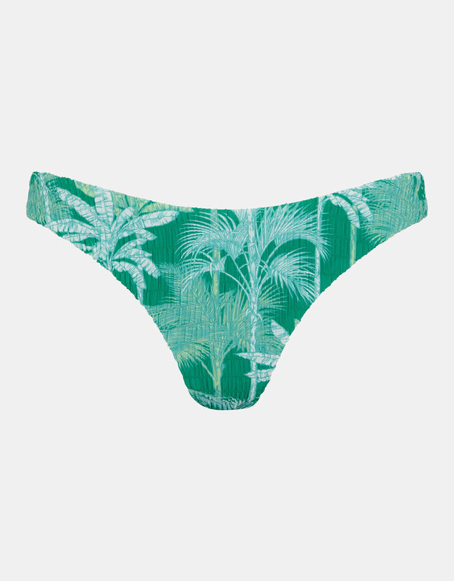 Palm Print Smocked Bikini Bottoms, Green (GREEN), large