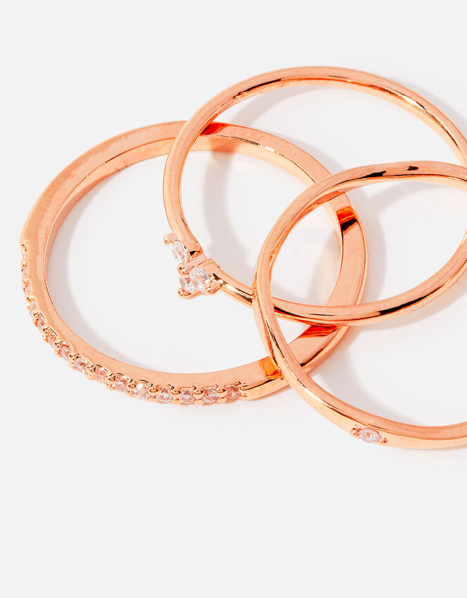 Rose Gold-Plated Pave Stacking Ring Set, Gold (ROSE GOLD), large
