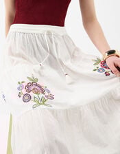 Floral Embroidered Tiered Maxi Skirt, Ivory (IVORY), large