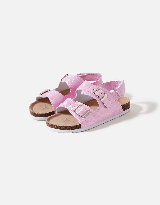 Girls Holographic Double Buckle Sandals, Pink (PINK), large