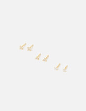 Sterling Silver Gold-Plated Crystal Stud Set, Gold (GOLD), large