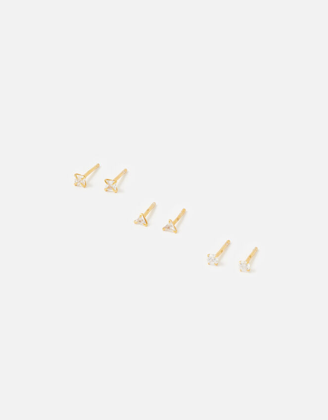 Sterling Silver Gold-Plated Crystal Stud Set, Gold (GOLD), large