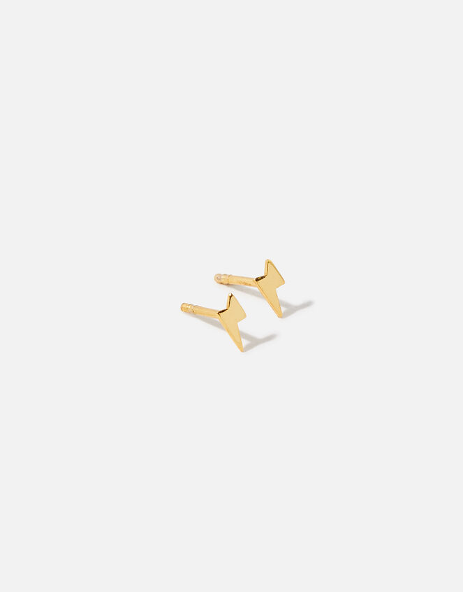 Gold Vermeil Lightening Bolt Moon Stud Earrings, , large