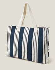 Large Stripe Beach Bag, Blue (NAVY), large