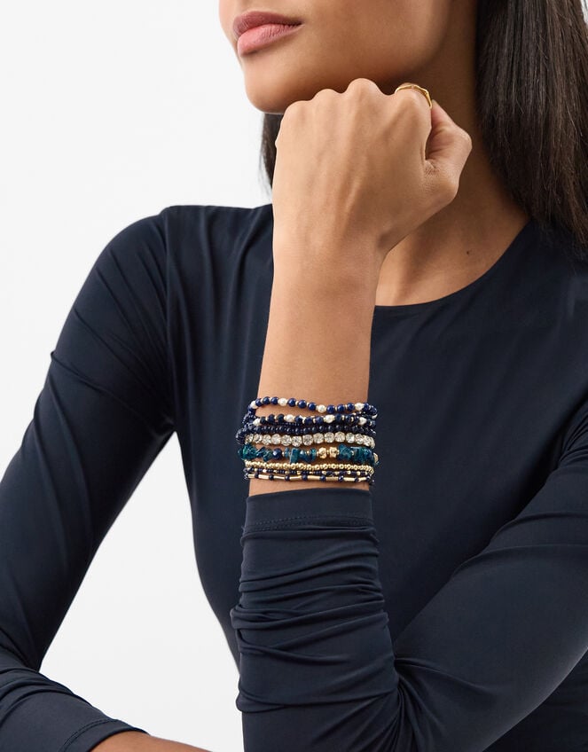 11-Pack Semi Precious Bead Stretch Bracelets , , large