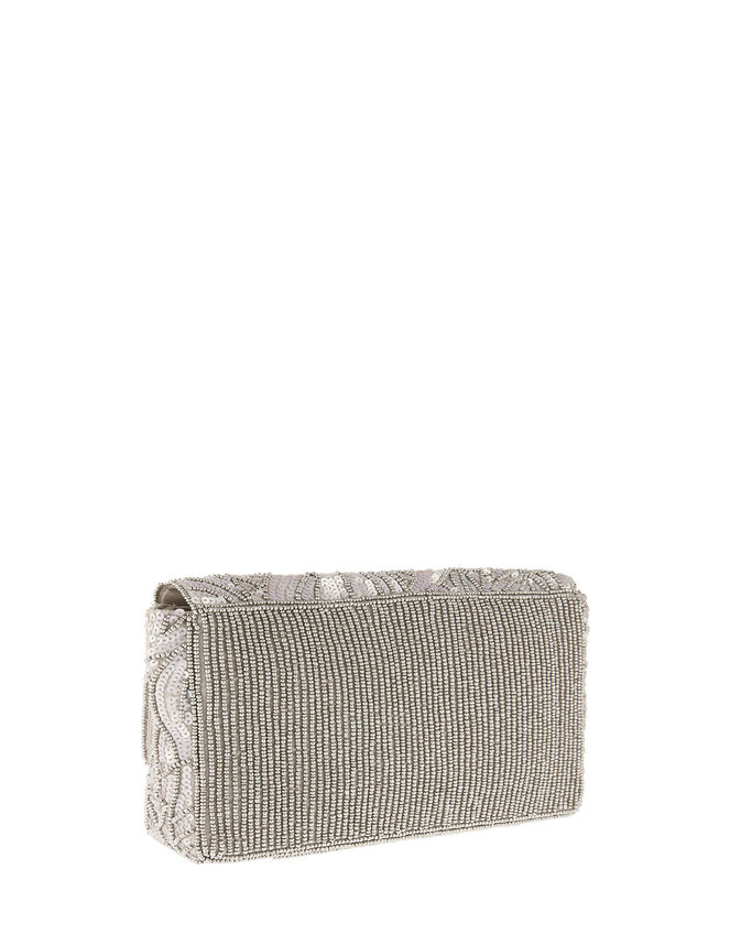 Sequin Floral Clutch Bag, Silver (SILVER), large