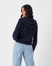 Zip Ribbed Knit Hoodie, Blue (NAVY), large