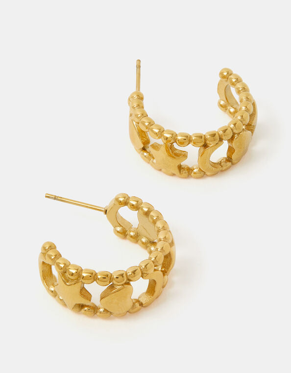 Stainless Steel Celestial Cut-Out Hoop Earrings, , large