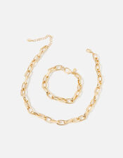 Medium Chain Necklace and Bracelet, Gold (GOLD), large