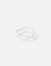 Sterling Silver Crossover Ring, Silver (ST SILVER), large