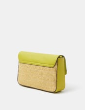 Twistlock Raffia Crossbody Bag, Green (LIME), large